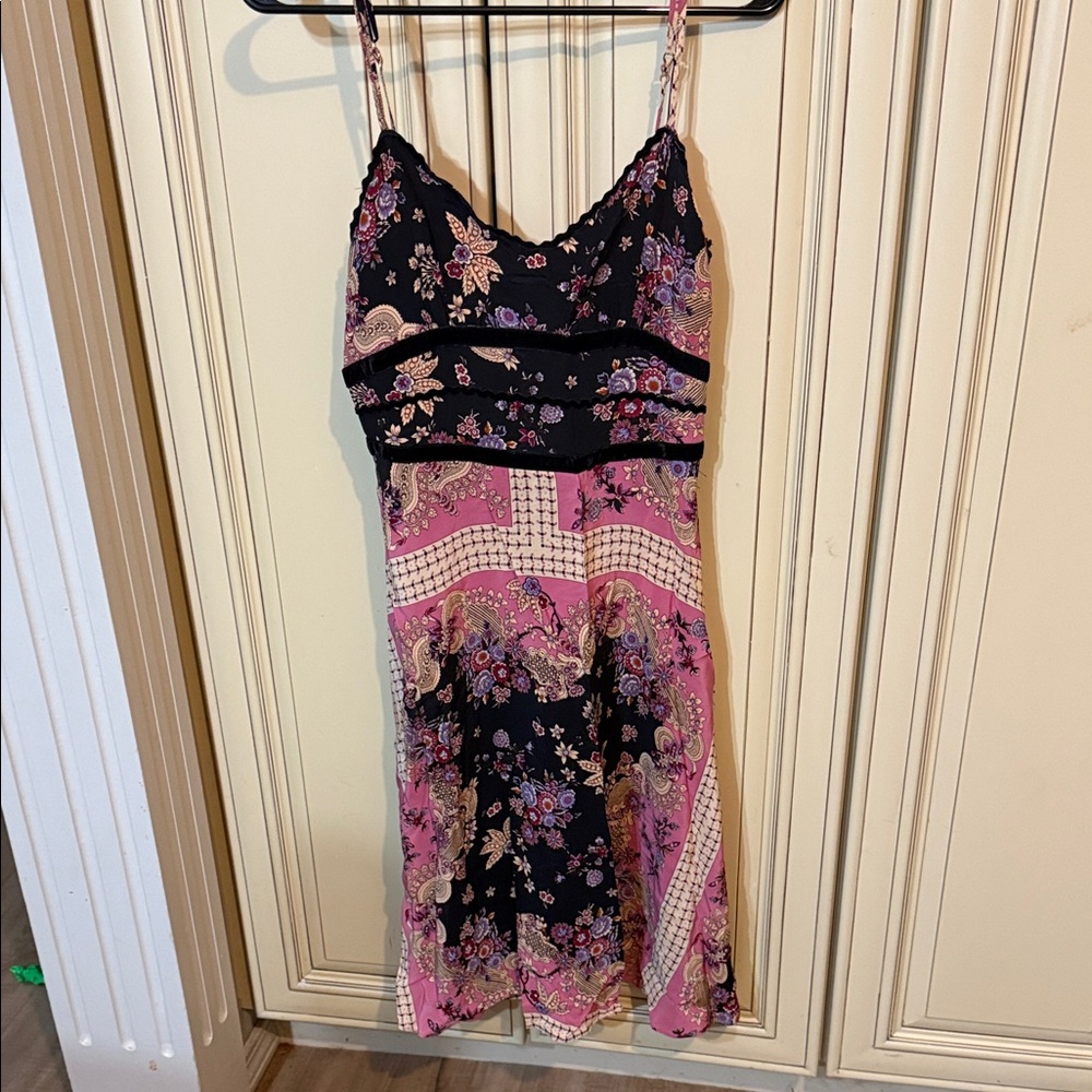 Vintage 90’s Betsey Johnson Black and Pink Floral slip Dress